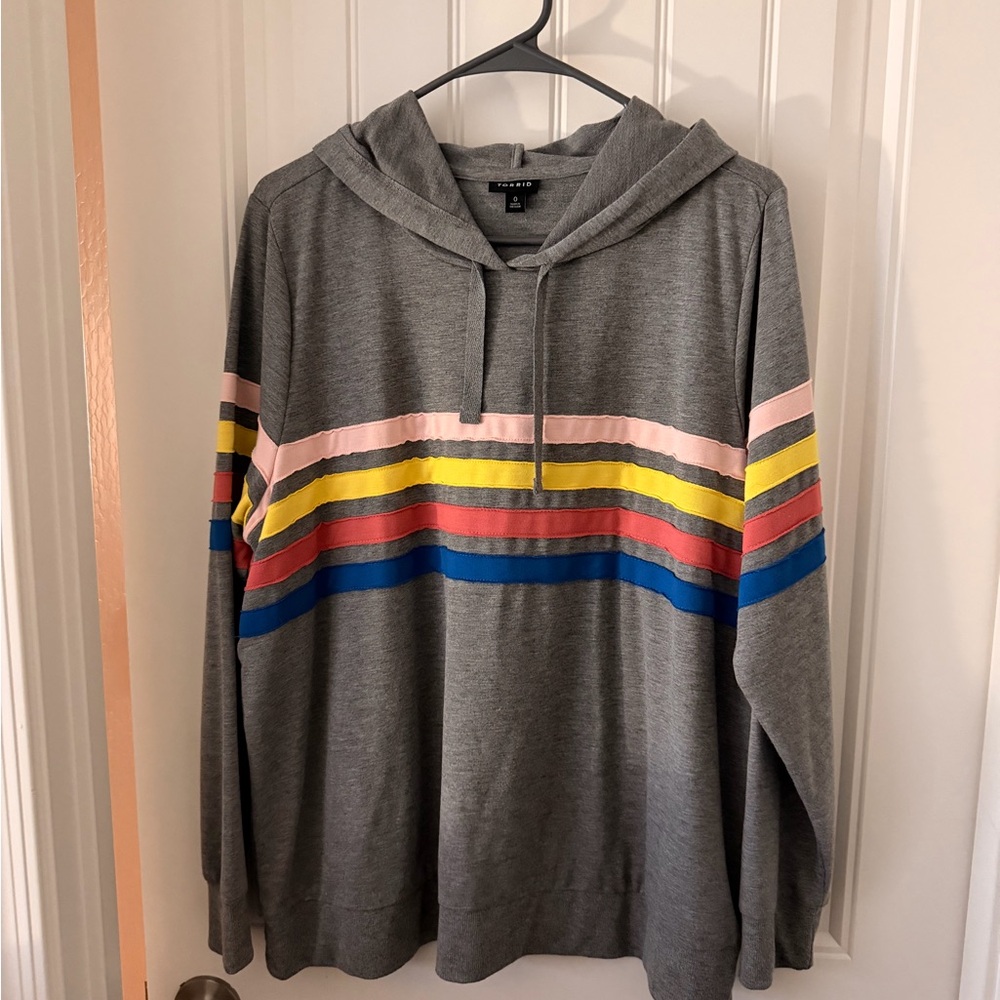 Torrid Gray Hoodie with Multicolor Stripes